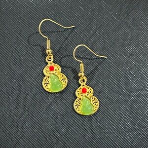 Green Jade Earrings in Gold-tone from Thailand